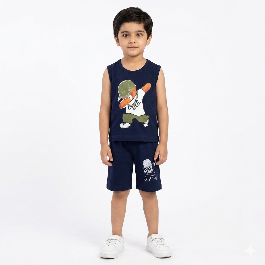Blue Cool Bear summer coord set for kids ages 1-12 by lilcubspk, featuring a coordinated top and shorts with bear print design.