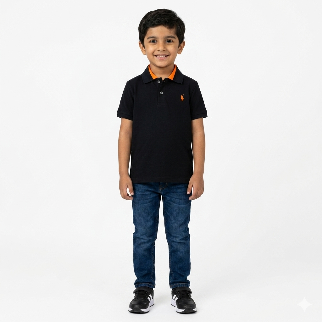 Black Polo T-Shirt (2 - 12 Years) - Lil' Cubs