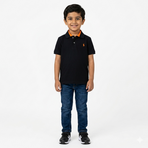 Black Polo T-Shirt (2 - 12 Years) - Lil' Cubs