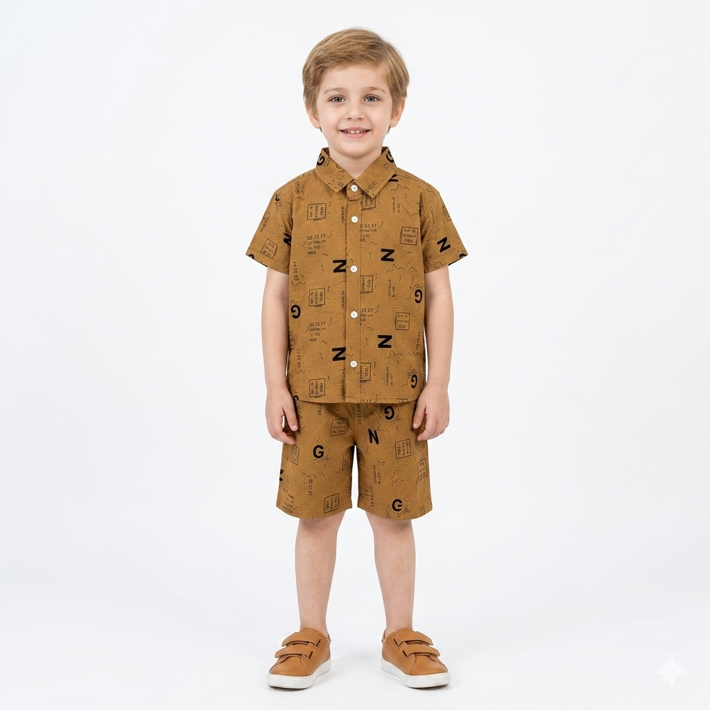 Mustard Alphabet Print Summer Coord Set for Boys (1 - 12 Years)