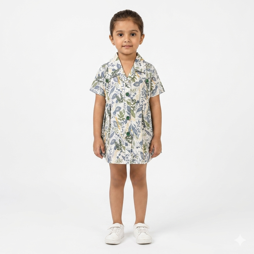 Girls Off White Floral Summer Cotton Frock (Ages 2-5)