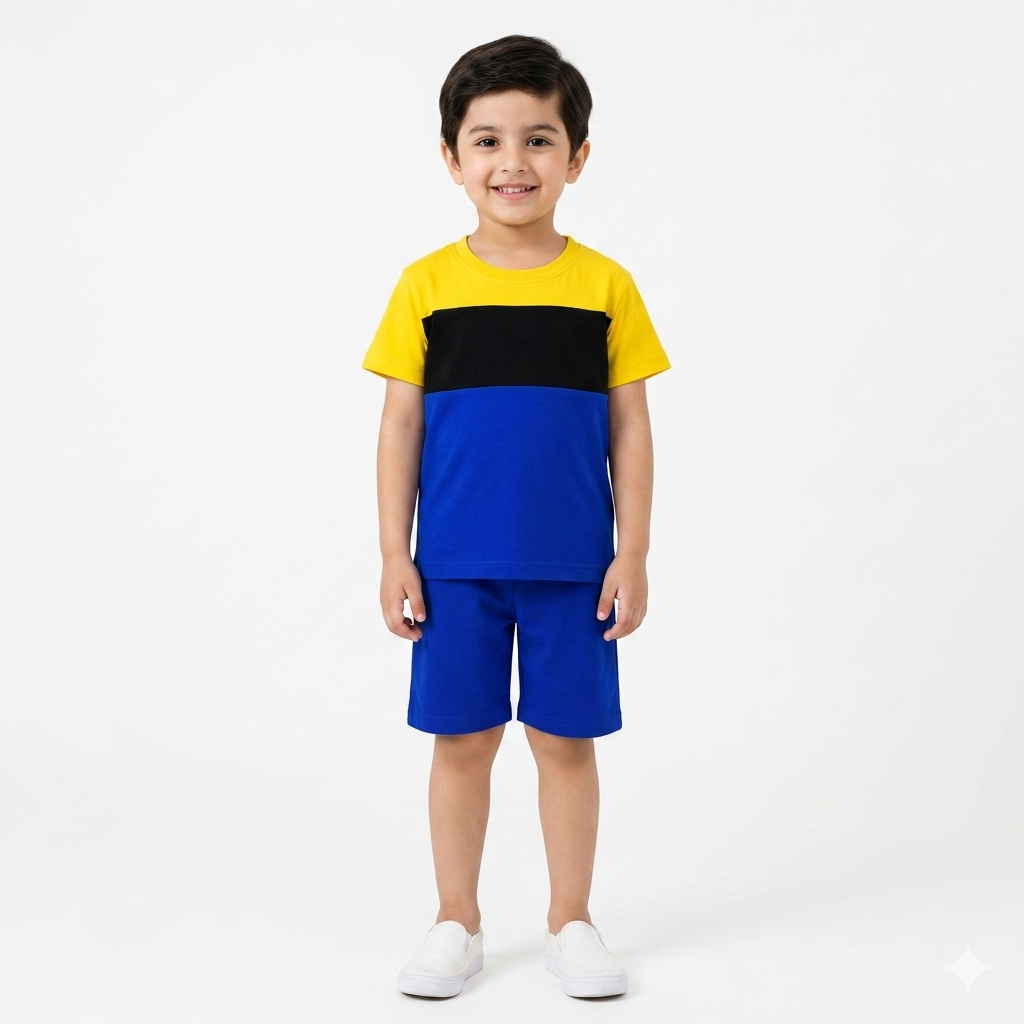 Boys Blue Colorblock Summer Coord Set (1–12 Years) - Lil' Cubs