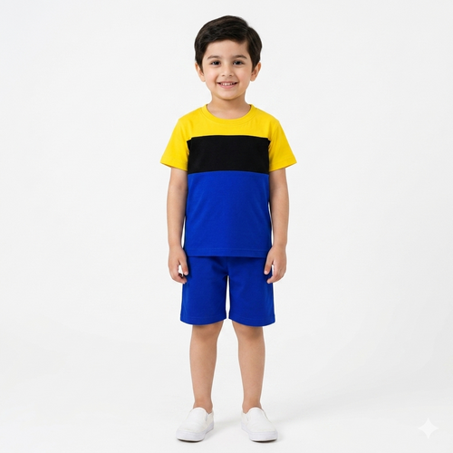 Boys Blue Colorblock Summer Coord Set (1–12 Years) - Lil' Cubs