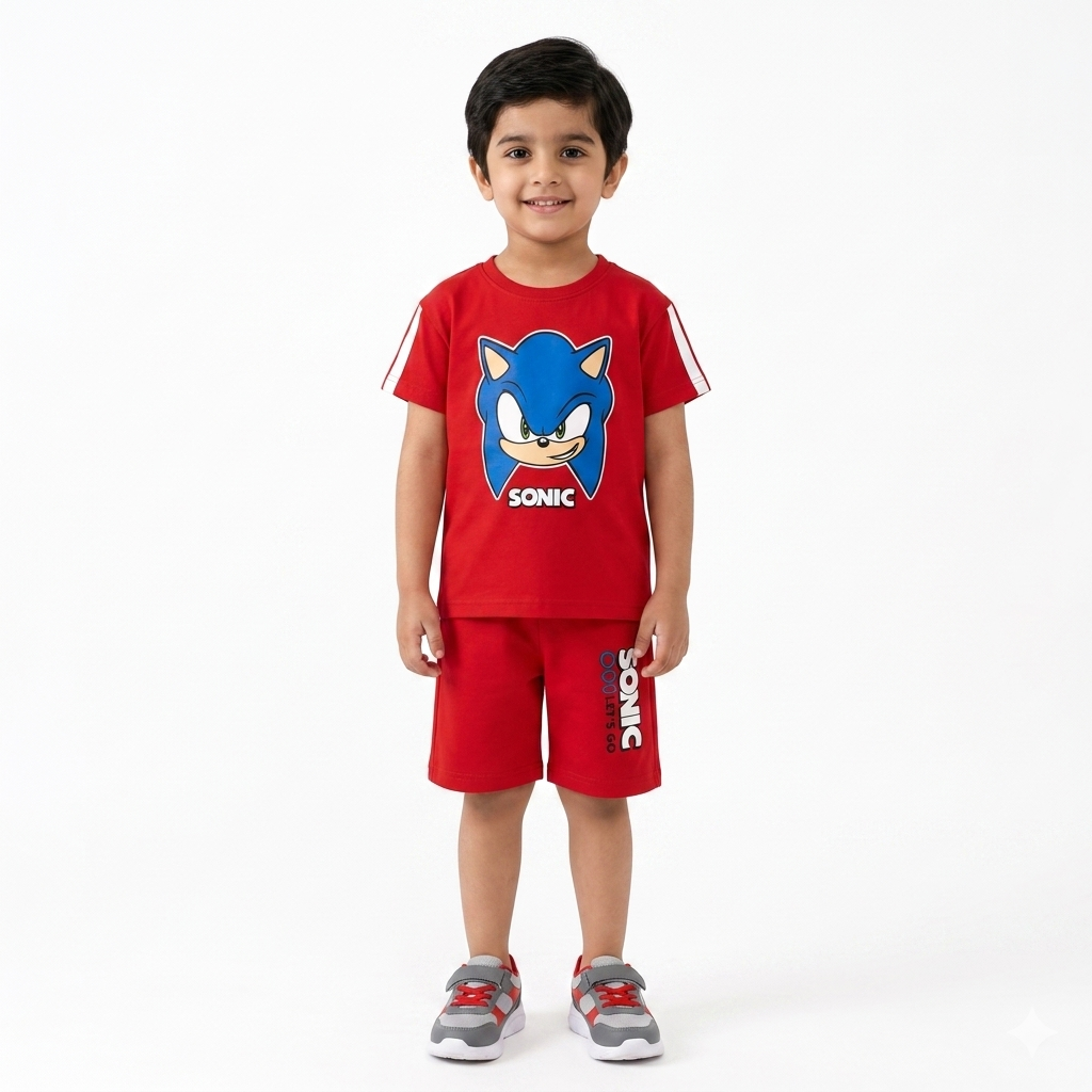 Boys Red Sonic Print Summer Coord Set (1–12 Years) - Lil' Cubs