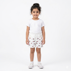 Girls white denim shorts with cute kitty embroidery by lilcubspk, designed for ages 6 months to 5 years.