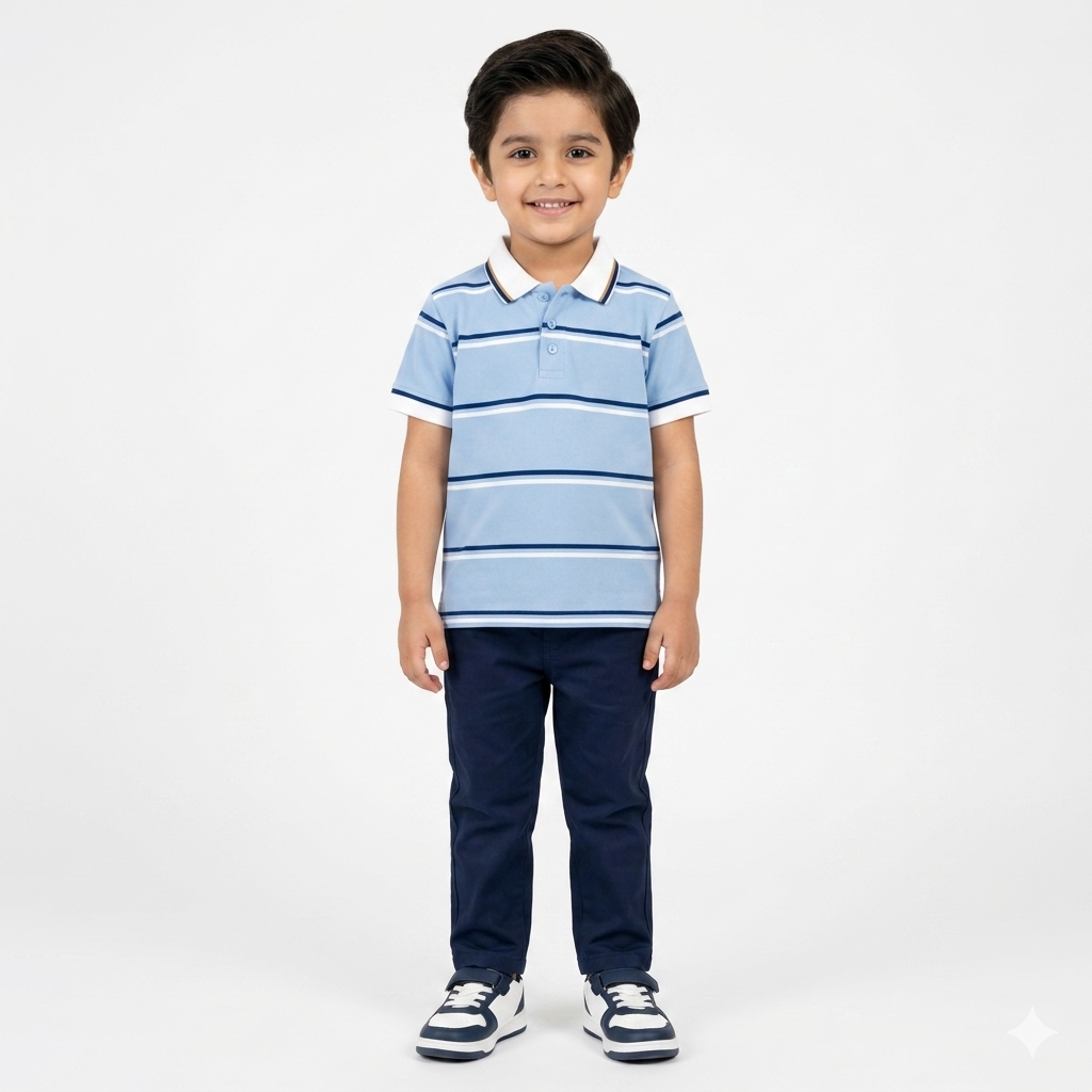 Light Blue Polo T-Shirt with White Collar (2 - 12 Years)