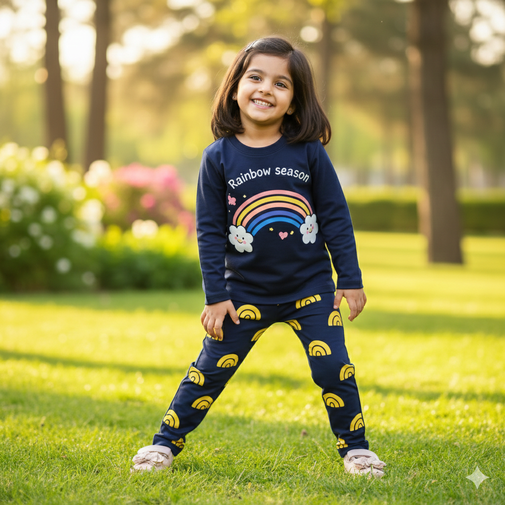 Rainbow Navy Blue Summer Coord Set (2-Piece) - Lil' Cubs