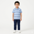 Light blue boys polo t-shirt with lining from lilcubspk, suitable for ages 2 to 12, featuring a classic polo design and soft fabric.