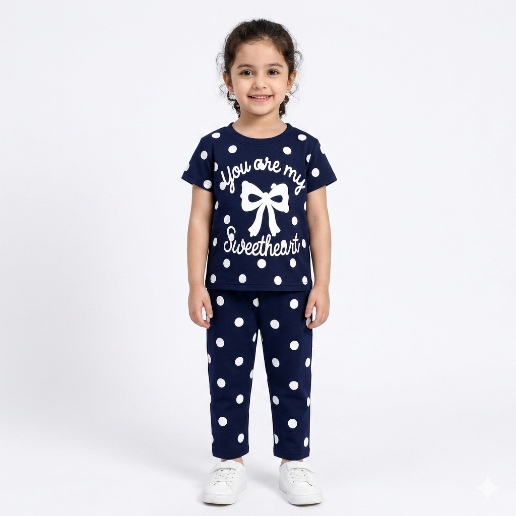 Girls Navy Blue Sweet Heart Summer Coord Set (Ages 2-12)