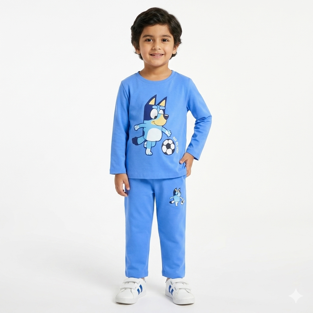 Lil' Cubs Go Bluey light blue summer 2-piece coord set for kids, featuring a comfortable and stylish summer outfit.