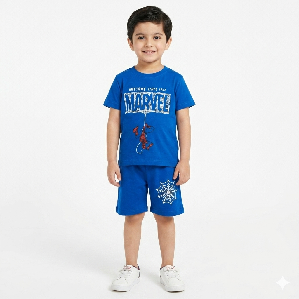Boys Royal Blue Spider Print Summer Coord Set (1–12 Years)