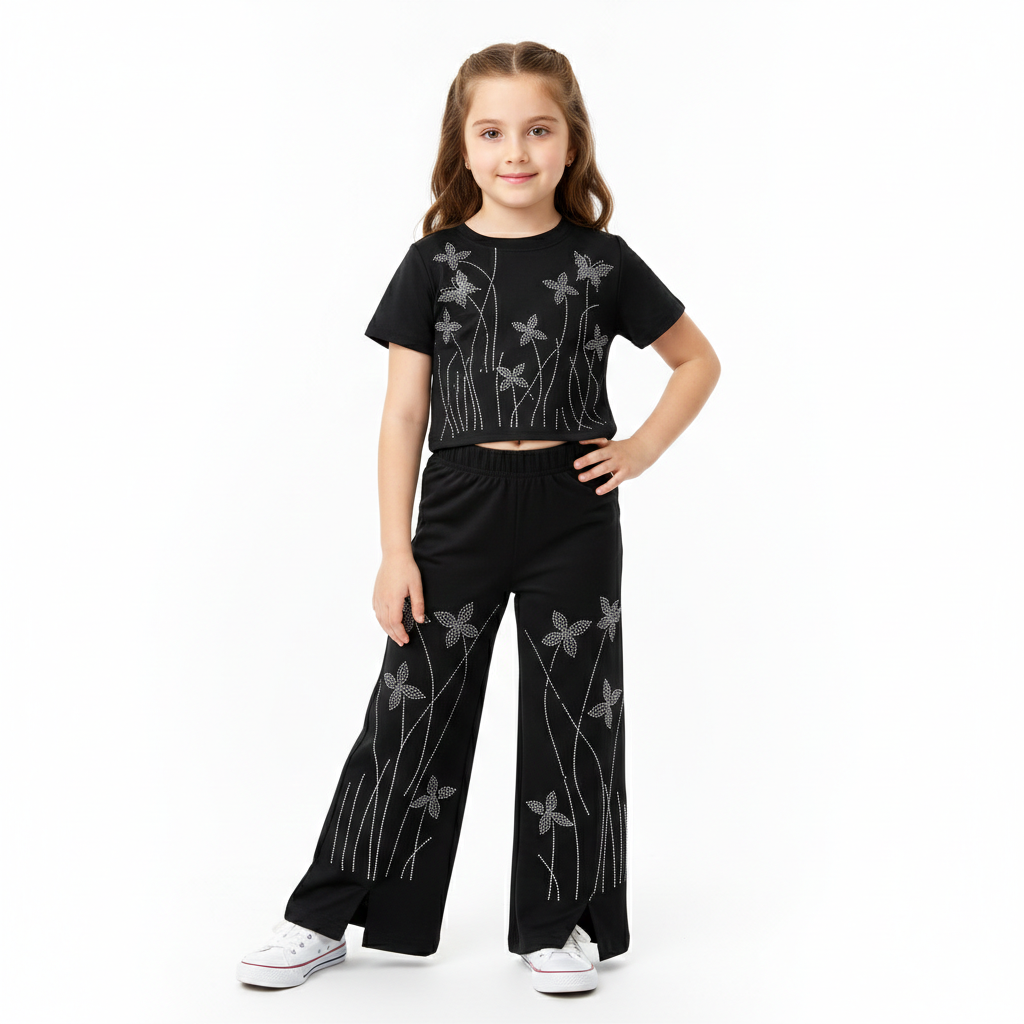Girls Black Crop Top and Palazzo Set