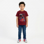 Dark red spider design summer T-shirt from Lil' Cubs coord set, featuring a casual, lightweight fabric perfect for warm weather.