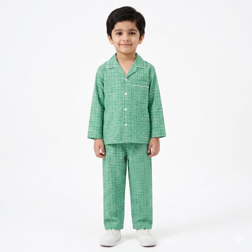 Kids Green Cotton Summer Night Suit (1 - 4 Years)