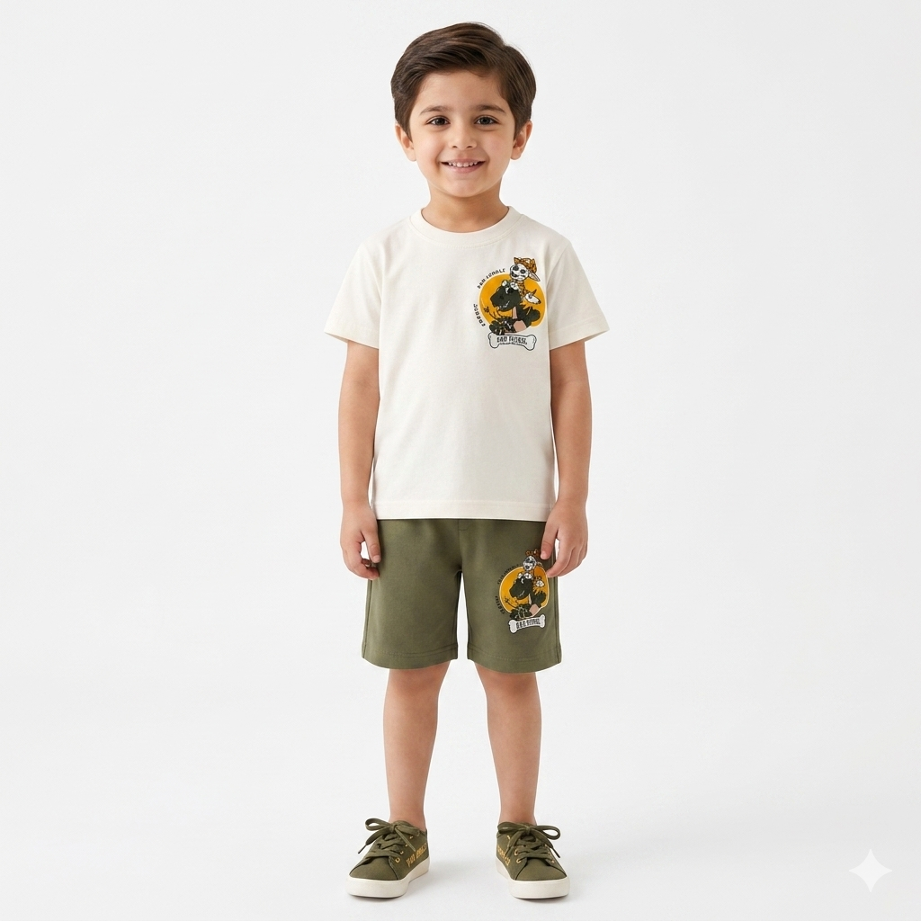 Boys Off White Paw Jungle Summer Coord Set (1–12 Years)