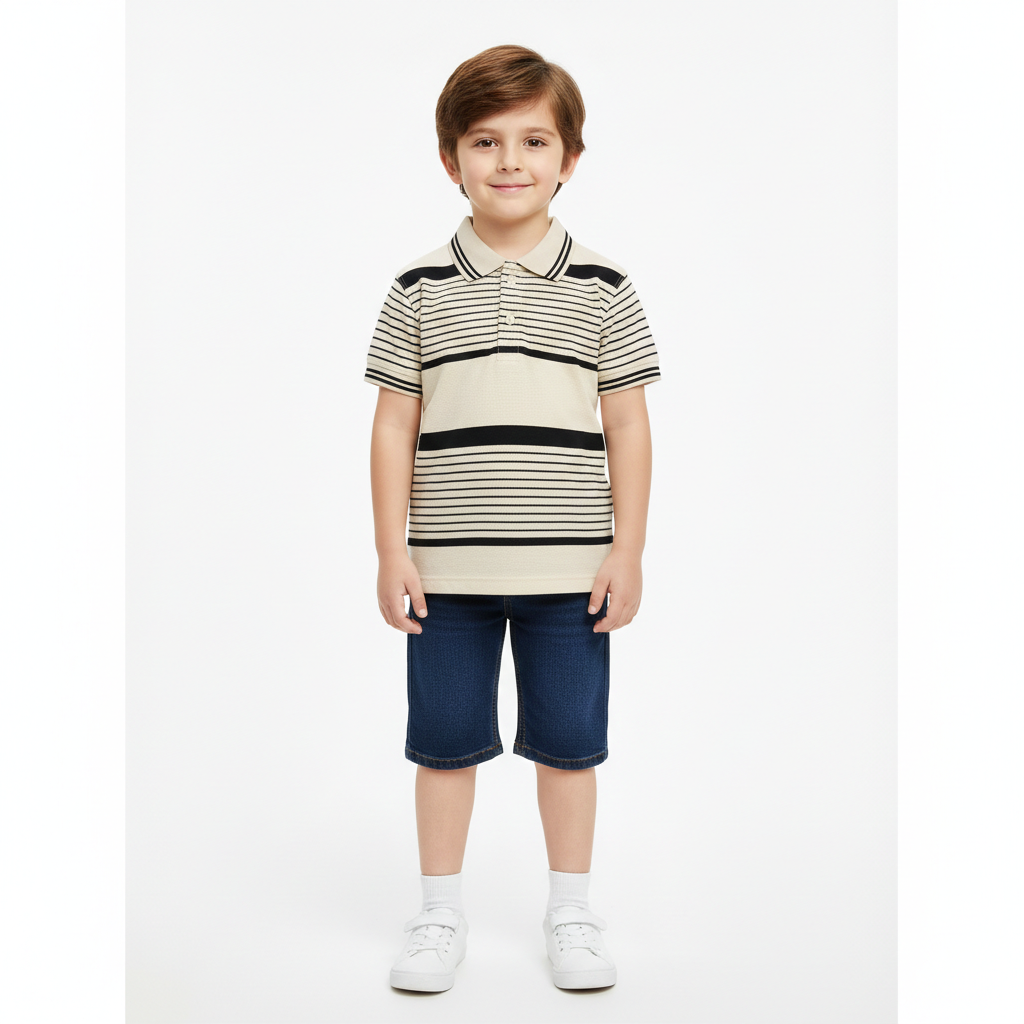 Beige Polo with Black Striped T-Shirt
