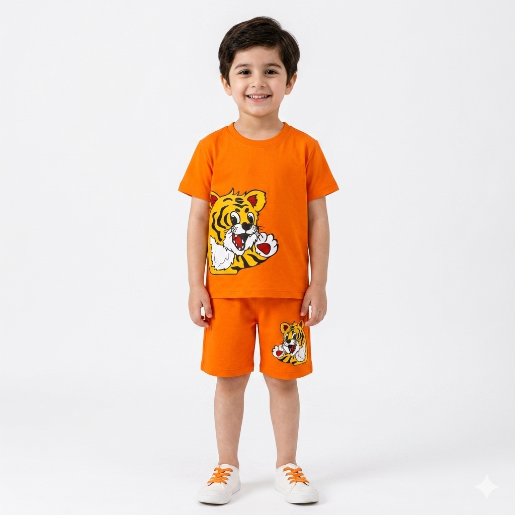 Boys Orange Tiger Summer Coord Set (1–12 Years)