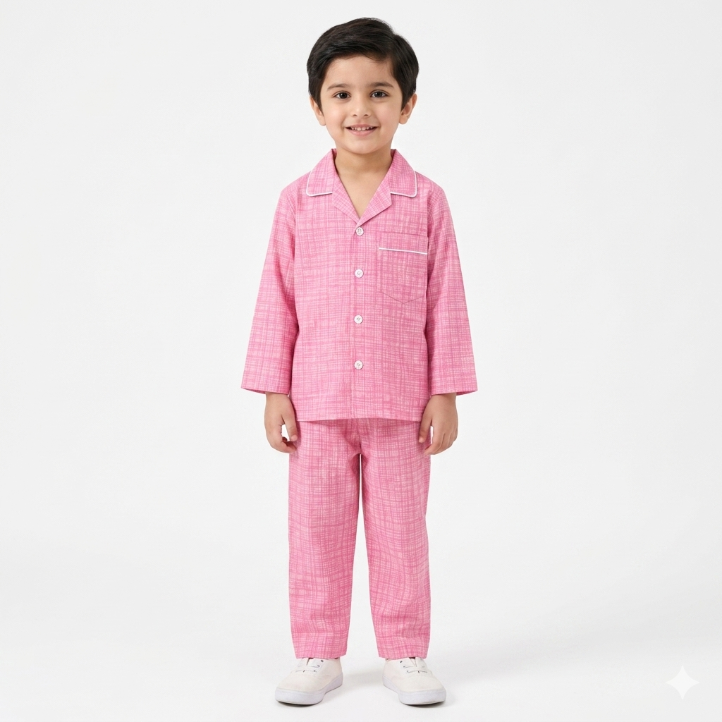 Kids Pink Cotton Summer Night Suit (1 - 4 Years) - Lil' Cubs