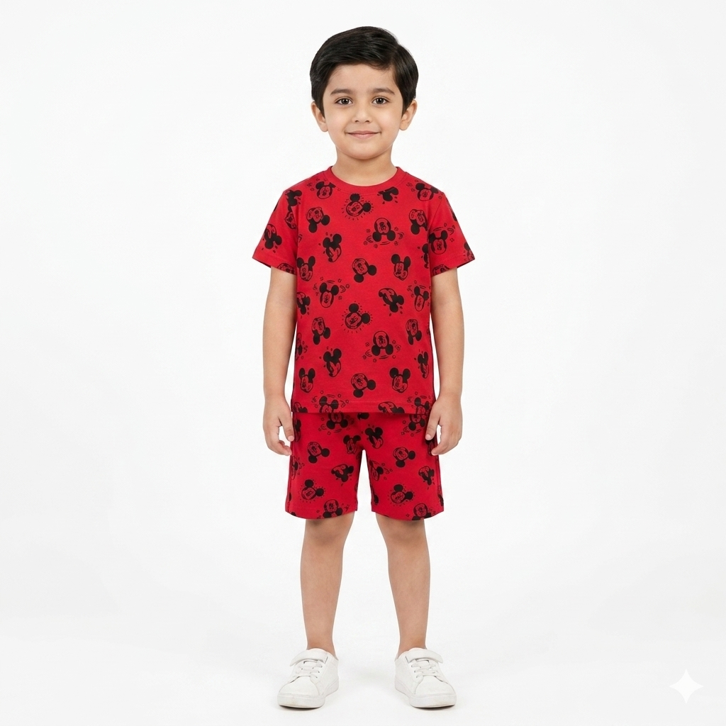 Red Mickey Summer Coord Set for Boys (1–12 Years)