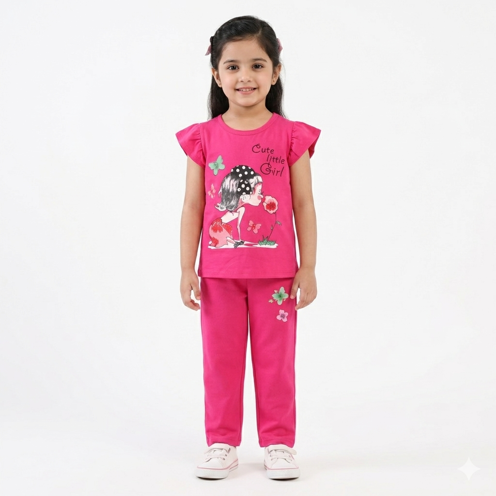 Girls summer coord set with baby girl print by lilcubspk, perfect for ages 1-10, featuring a stylish and comfortable matching outfit.