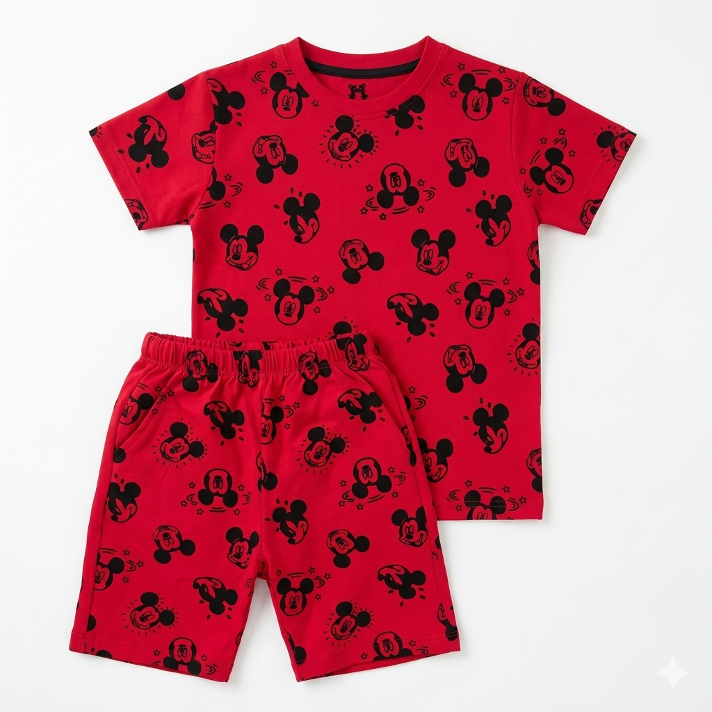 Red Mickey Summer Coord Set for Boys (1–12 Years)