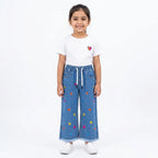 Girls Blue Denim Jeans Butterfly Embroidery (Size 2 - 12 Years)