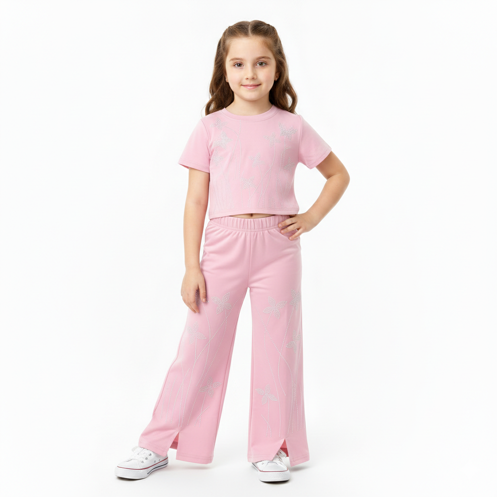 Girls Pink Crop Top and Palazzo Set
