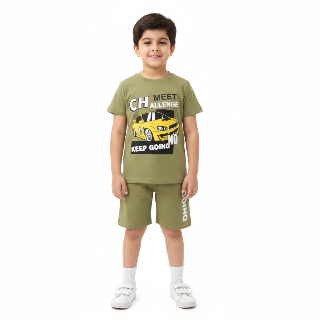 Light Olive Racing Car Summer Coord Set (2-Piece)
