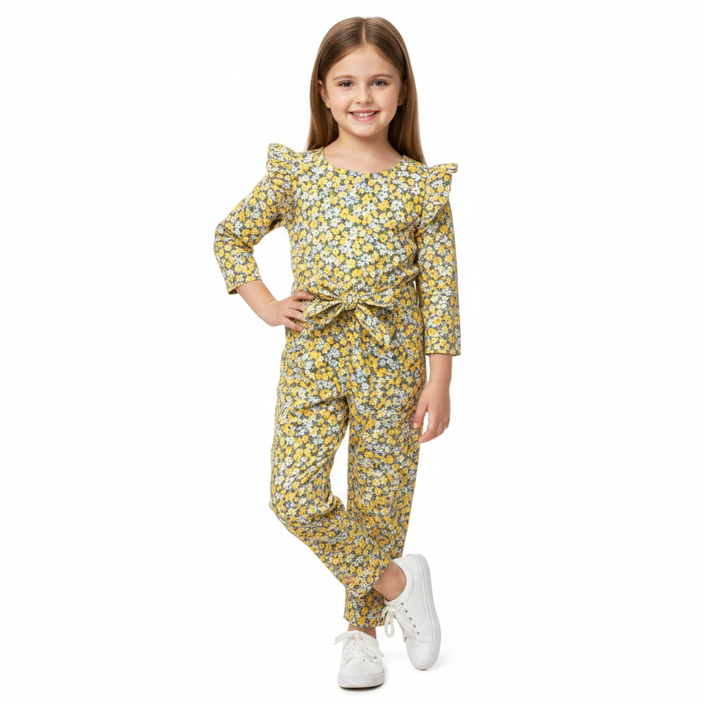Girls Yellow Floral Jumpsuits