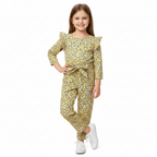 Girls yellow floral jumpsuit, stylish jump dress by lilcubspk, featuring a vibrant floral pattern and comfortable fit.