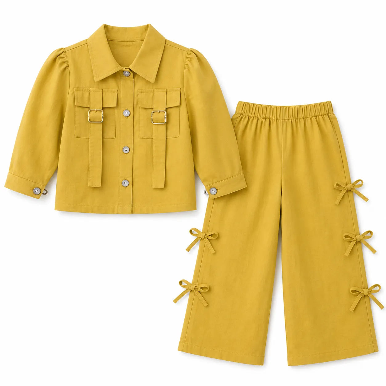 Girls Dull Yellow Cotton Coord Set (2 Piece) - Age 2 - 10 Years
