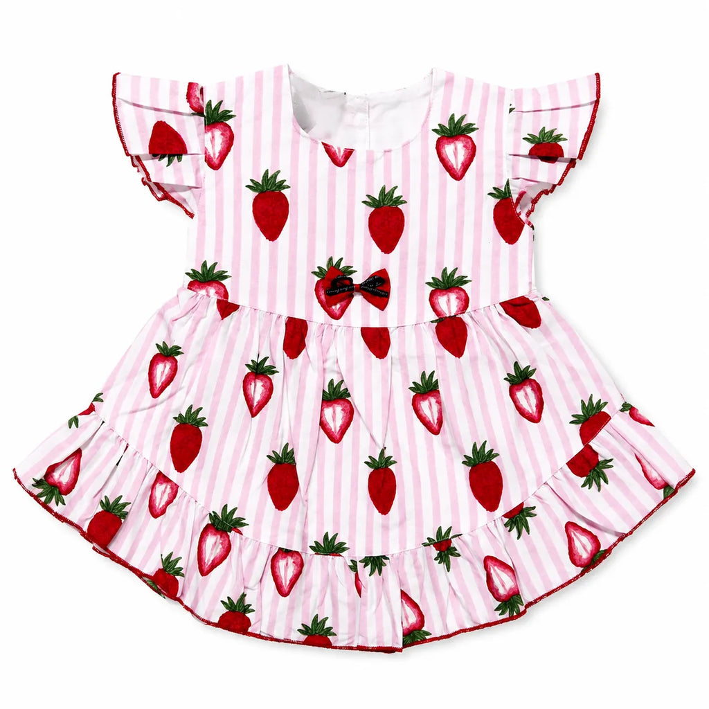 Summer Girls Frock - Pink Strawberry Cotton (Ages 2-5)