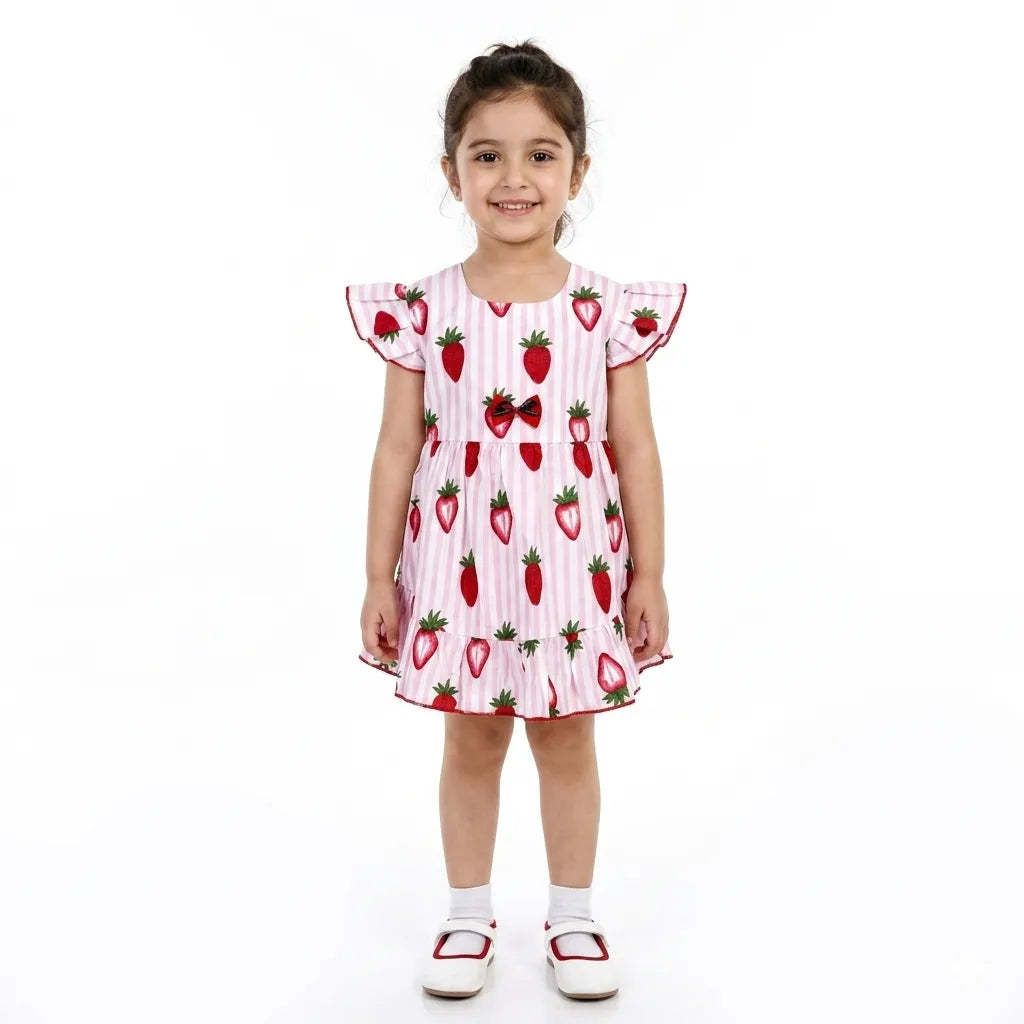 Summer Girls Frock - Pink Strawberry Cotton (Ages 2-5)