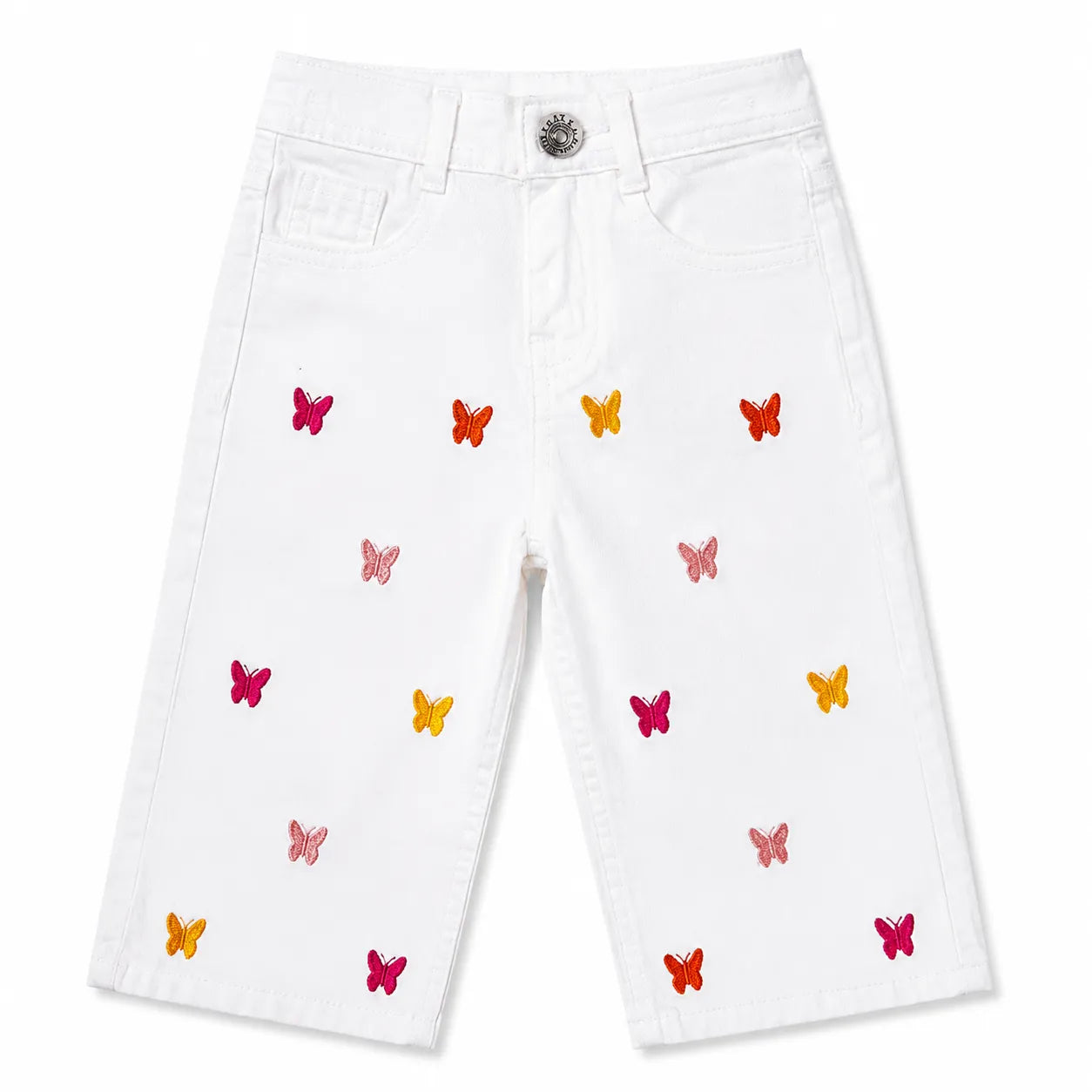 Girls White Butterfly Embroidered Denim Jeans