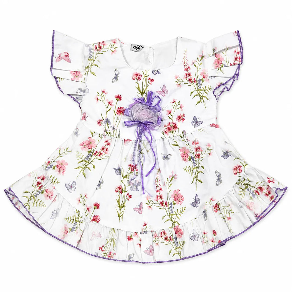 Summer Girls Frock - White Floral Cotton (Ages 2-5)