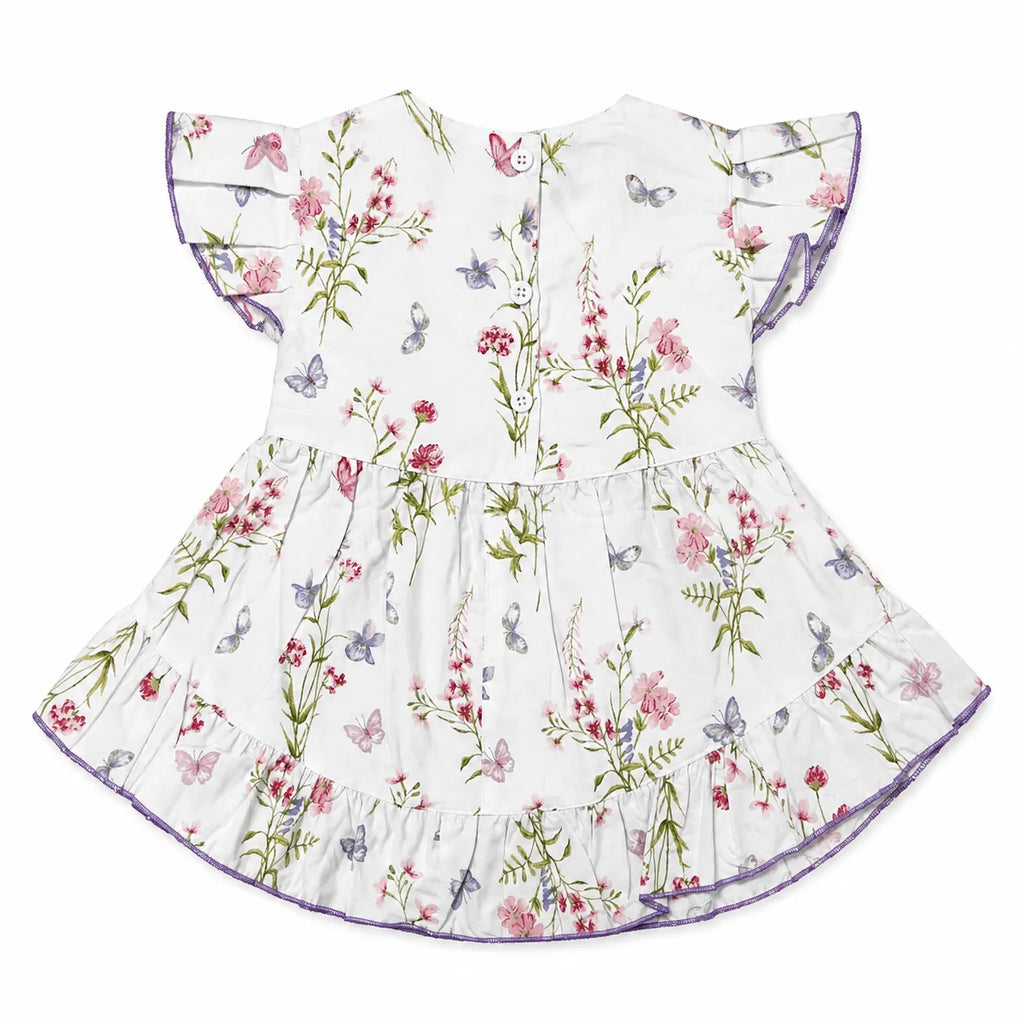 Summer Girls Frock - White Floral Cotton (Ages 2-5)