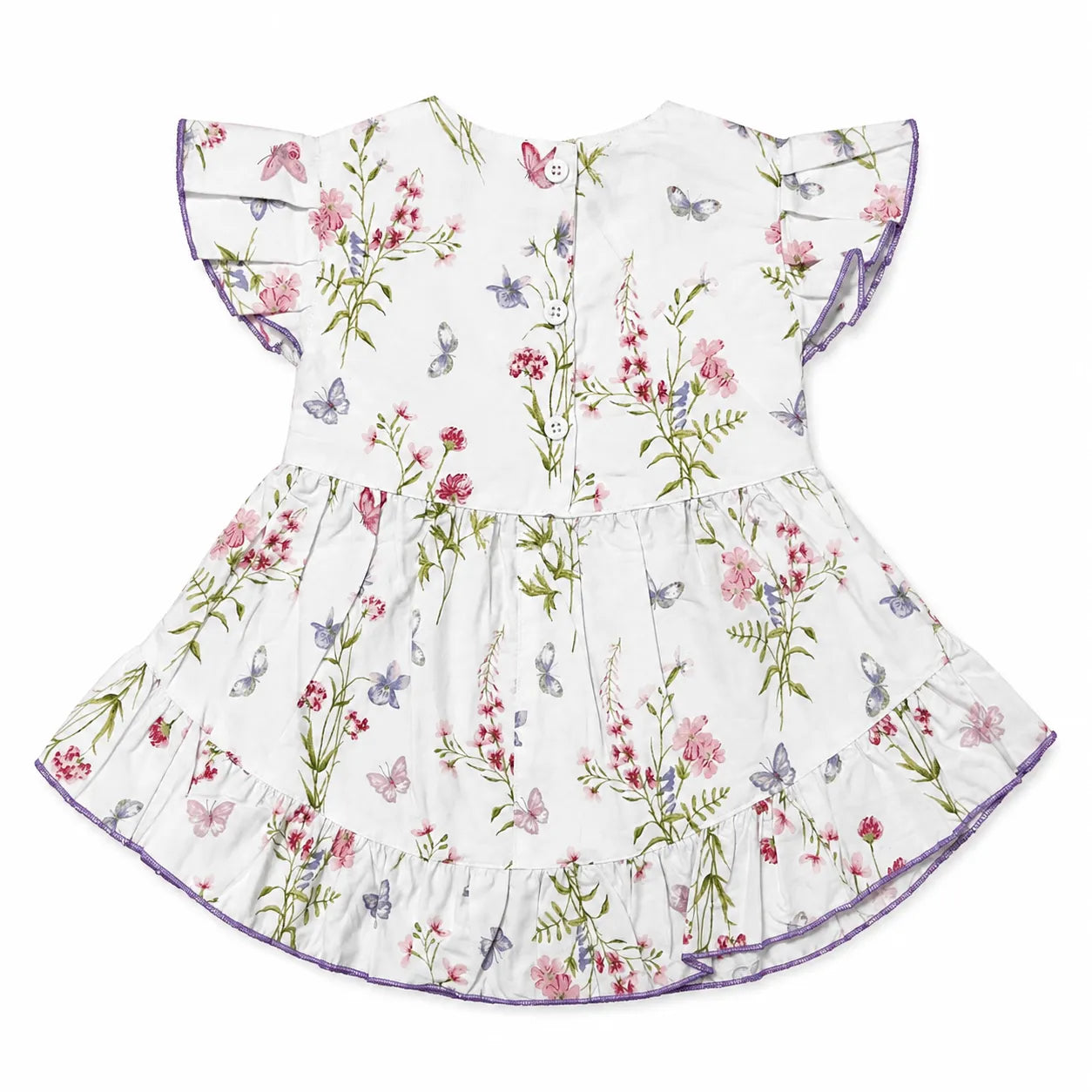 Summer Girls Frock - White Floral Cotton (Ages 2-5)
