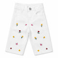 Girls White Floral Embroidered Denim Jeans