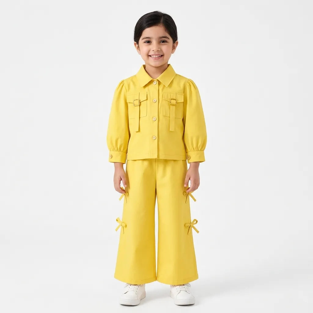 Girls Baby Yellow Cotton Coord Set (2 Piece) - Age 2 - 10 Years