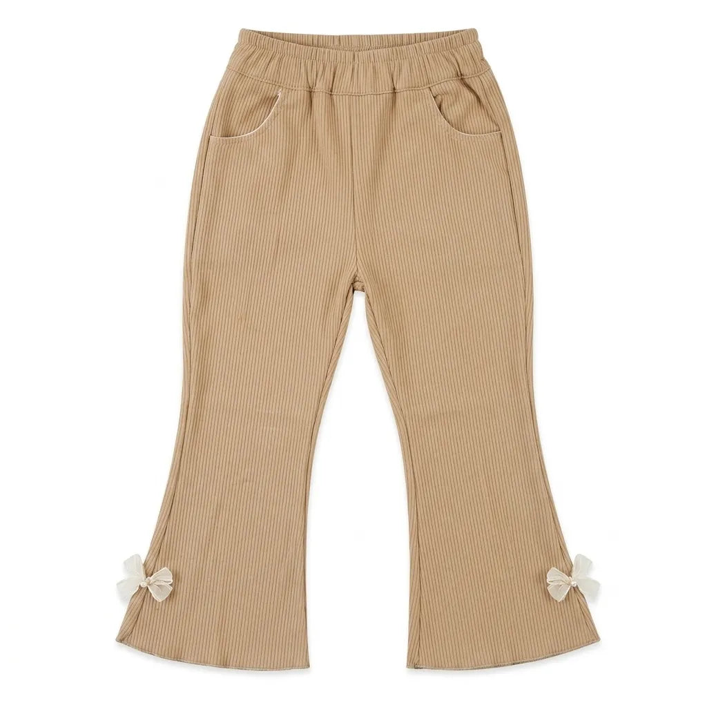 Girls Beige Imported Rib Trouser (Size 3 - 12 Years)