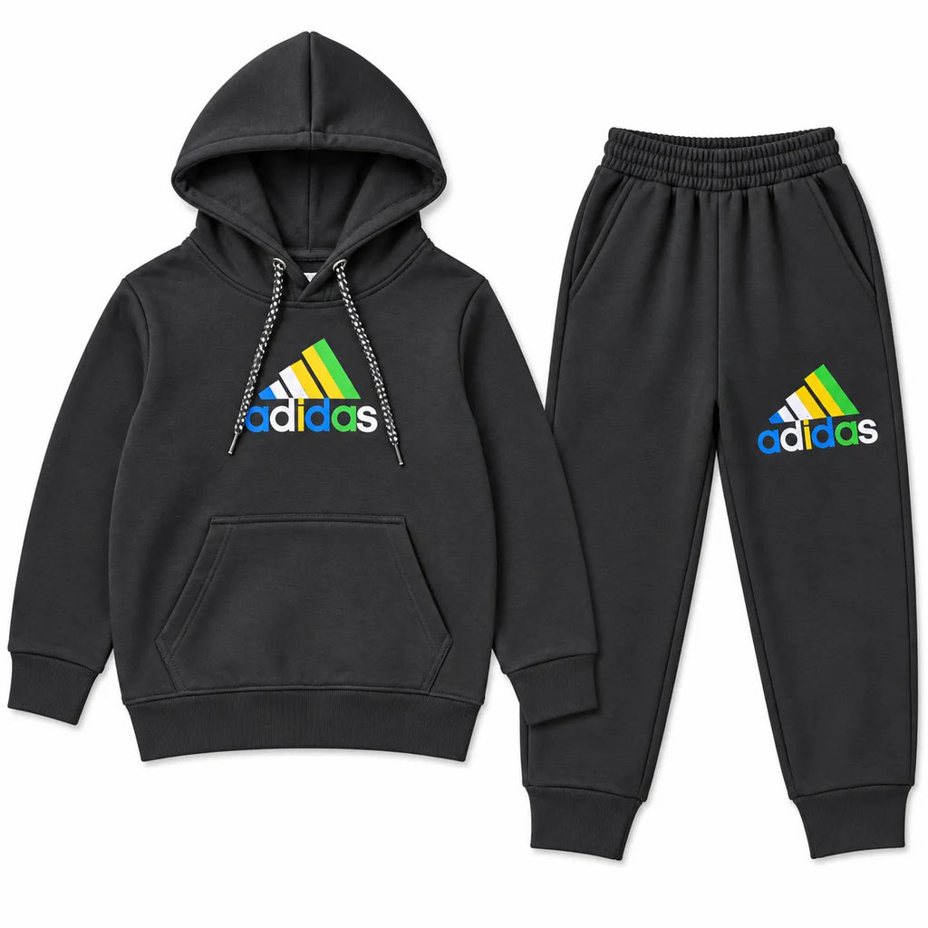 Boys Black Adidas Pocket Winter Hoodie Coord Set (2 Piece) - Size 1 - 12 Years