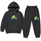 Black Adidas boys' winter hoodie and jogger set with pockets, size 1-12 years, by Lil' Cubs, suitable for cold weather.