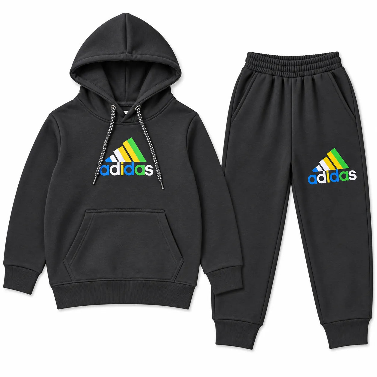 Boys Black Adidas Pocket Winter Hoodie Coord Set (2 Piece) - Size 1 - 12 Years