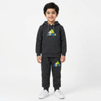 Girls black Adidas pocket winter hoodie and matching jogger set, cozy 2-piece outfit for cold weather, size 4 years.
