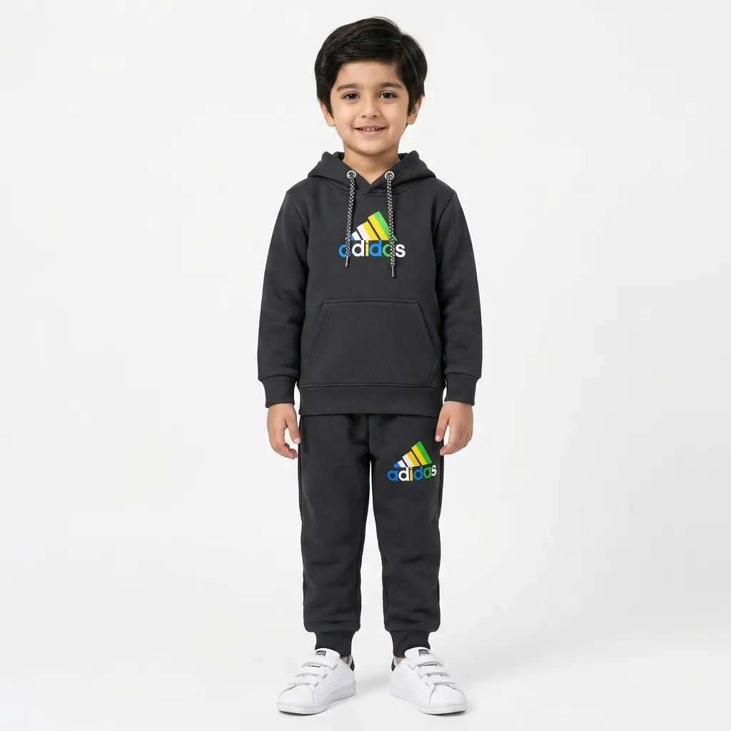 Boys Black Adidas Pocket Winter Hoodie Coord Set (2 Piece) - Size 1 - 12 Years