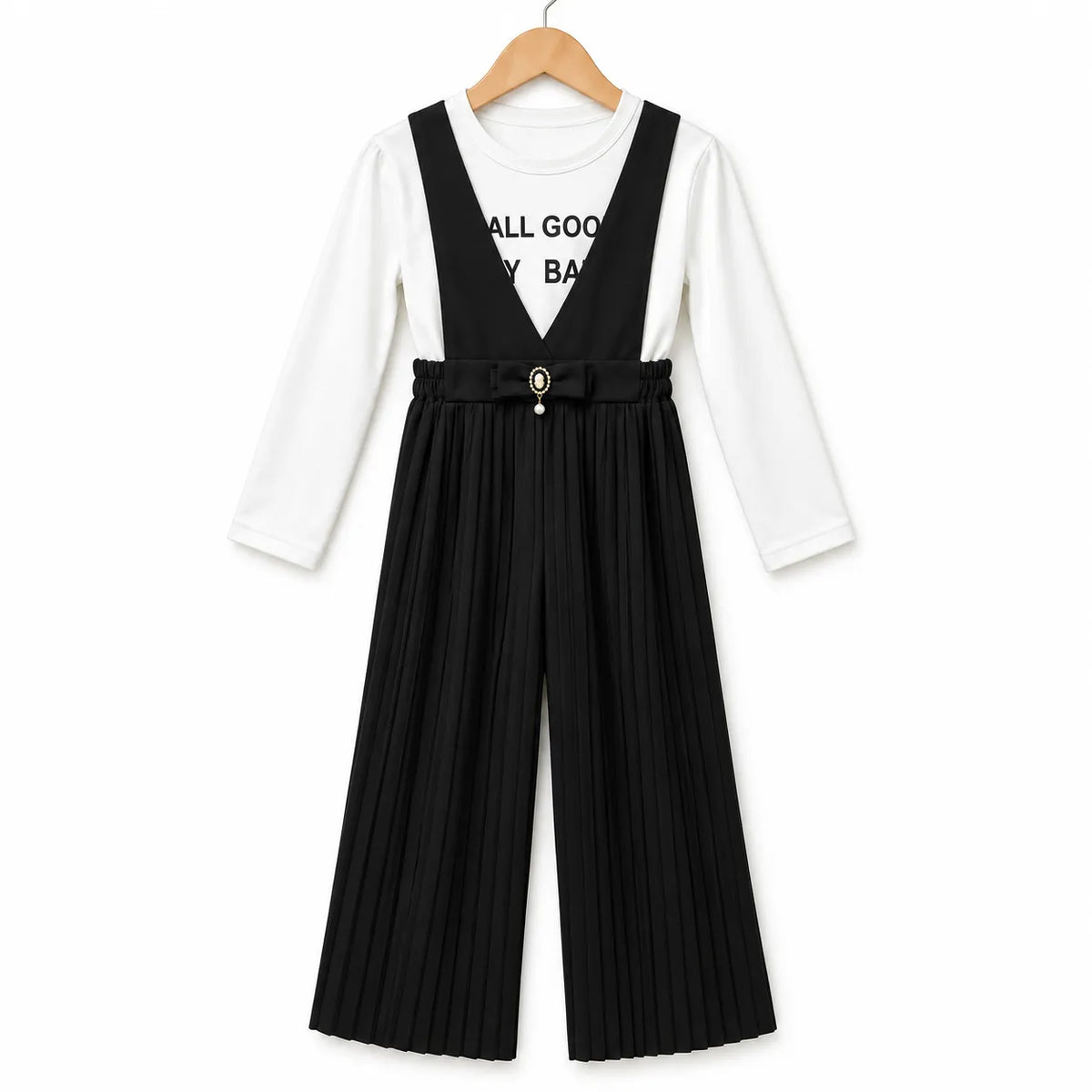 Girls Black All Good Print Dangri Jumpsuit – 2 Piece (Size 4 - 10 Years)