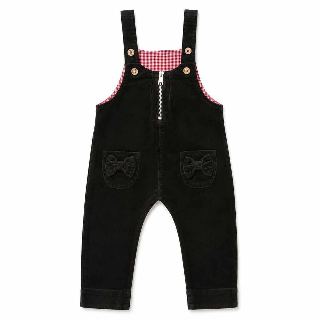 Girls Black Corduroy Dangri (Size 2-5 Years)