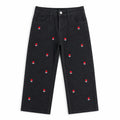 Girls Black Denim Jeans with Red Rose Embroidery (Size 2 - 10 Years)
