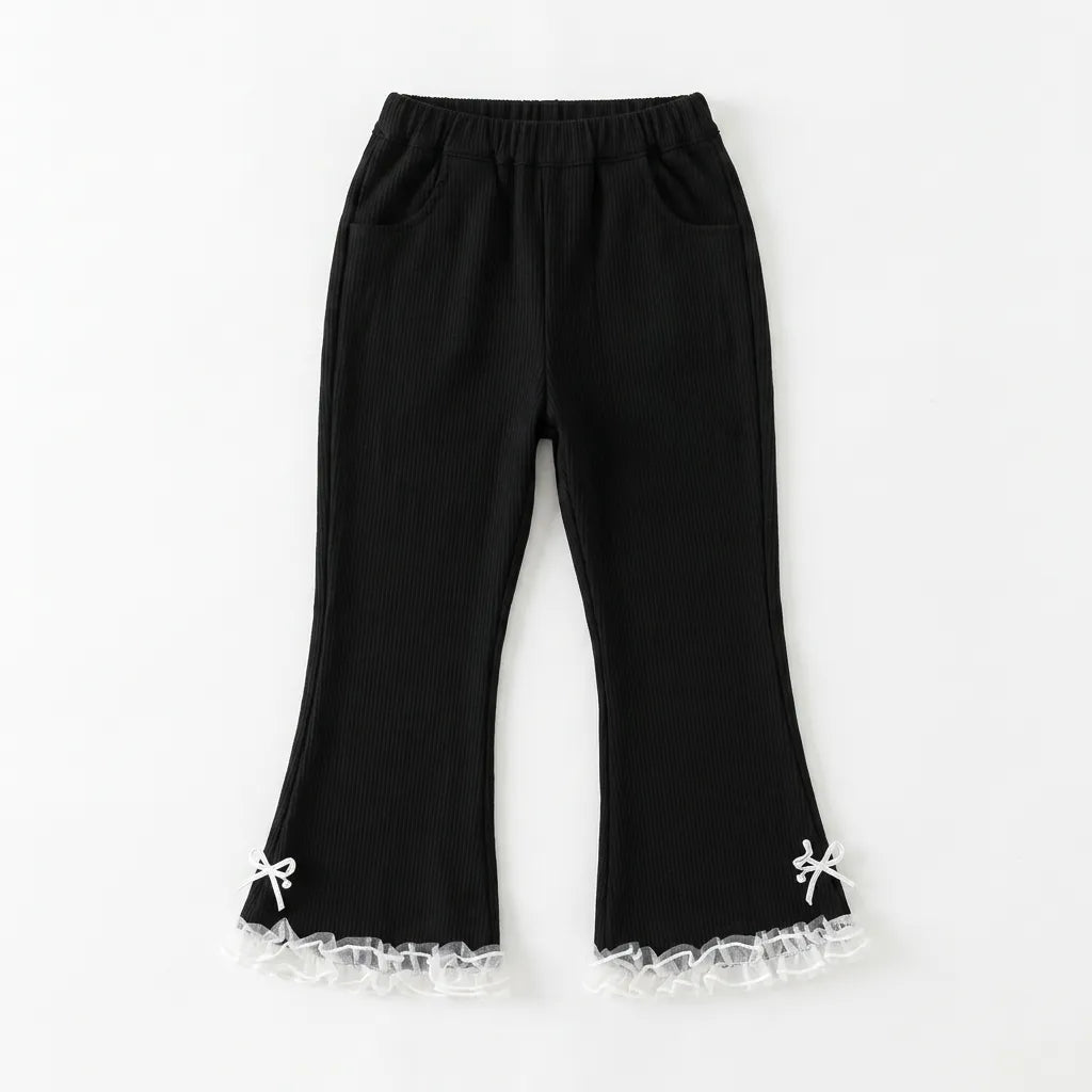 Girls Black Imported Rib Trouser (Size 3 - 12 Years)
