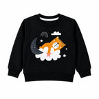Girls black fleece sleeping cloud winter coord set, 2-piece outfit for ages 1 to 12 years, featuring a cozy fleece fabric and cloud design.